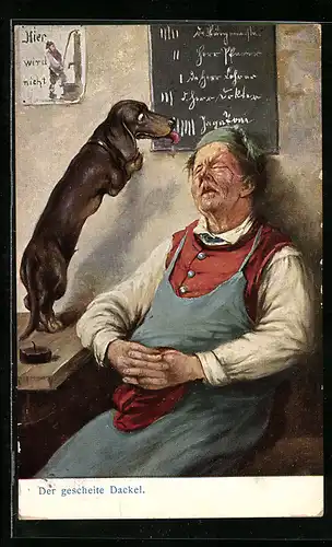 AK Gescheiter Dackel an einer Tafel
