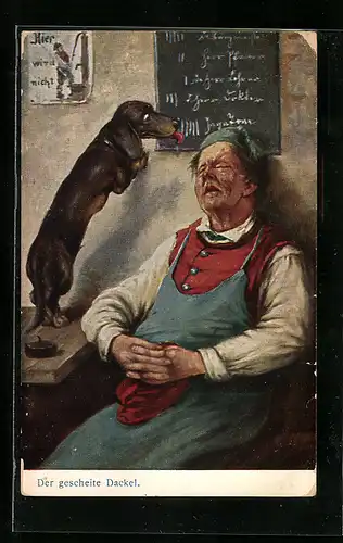 AK Gescheiter Dackel an einer Tafel