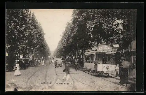 AK Marseille, Le Cours Belsunce, Strassenbahn