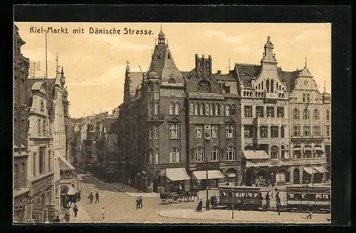 AK Kiel, Strassenbahn am Markt in der Dänischen Strasse