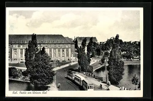 AK Kiel, Partie am kleinen Kiel mit Strassenbahn