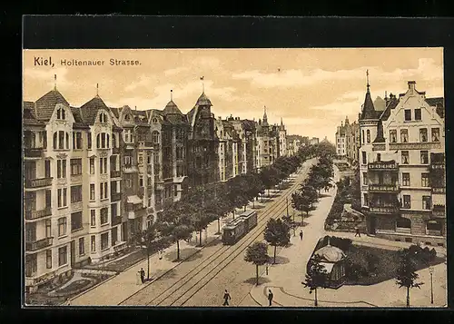 AK Kiel, Holtenauer Strasse mit Strassenbahn
