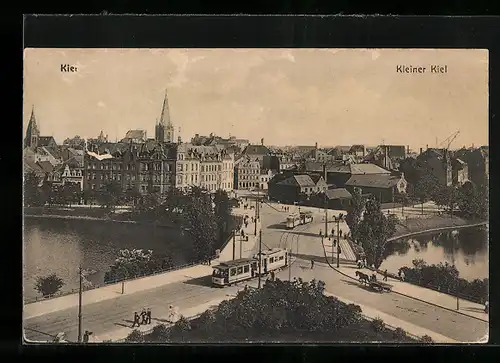 AK Kiel, am Kleinen Kiel mit Strassenbahn