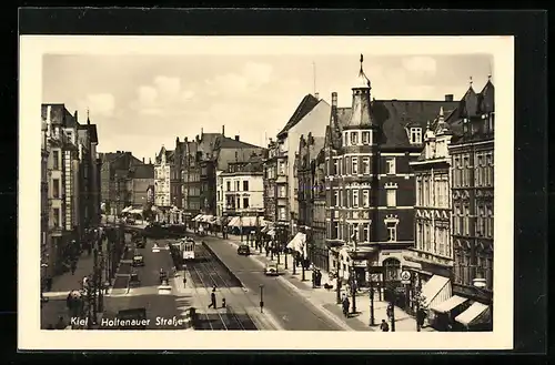 AK Kiel, Holtenauer Strasse mit Strassenbahn