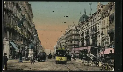 AK Marseille, La Rue Noailles, Strassenbahn