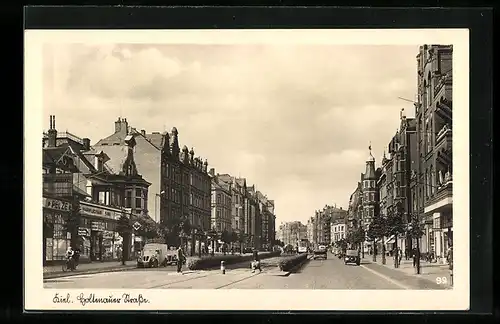 AK Kiel, Haarpflegehaus Zabel in der Holtenauer Strasse, Strassenbahn