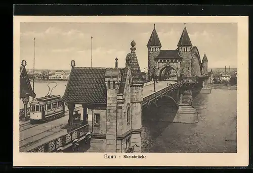 AK Bonn, an der Rheinbrücke mit Strassenbahn