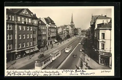 AK Kiel, Holtenauer Strasse mit Strassenbahnen