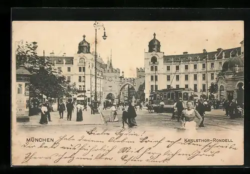 AK München, Karlstor-Rondell mit Strassenbahn