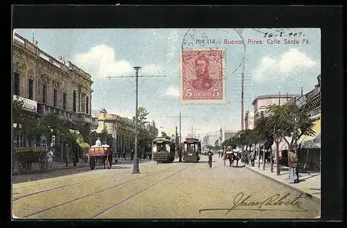 AK Buenos Aires, Calle Santa Fé, Strassenbahn