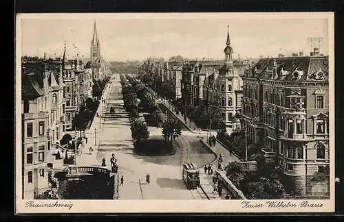 AK Braunschweig, Kaiser-Wilhelm-Strasse mit Strassenbahn