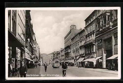 AK Saarbrücken, Strassenbahn in der Strasse