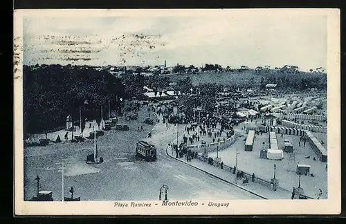 AK Montevideo, Playa Ramirez, Strassenbahn