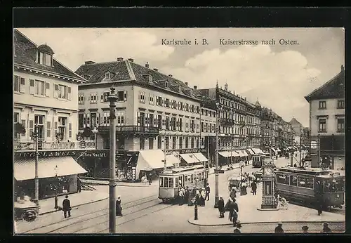 AK Karlsruhe i.B., Strassenbahn in der Kaiserstrasse