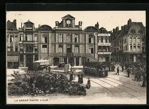Künstler-AK Lille, La Grand` Garde, Strassenbahn