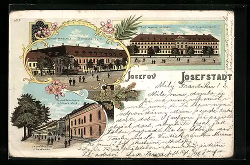 Lithographie Josefstadt / Josefov / Jaromer, Jaromerer Thor und Hauptwache, Garnisons-Spital