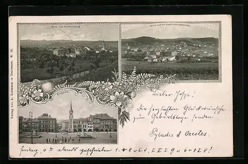 AK Trautenau, Blick vom Kapellenberg, Blick auf die Historischen Höhen, Ringplatz