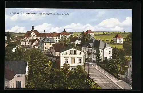 AK Hohenelbe, Gendorfstrasse mit Gymnasium und Schule