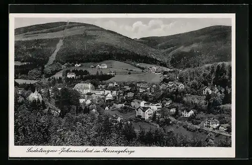 AK Johannisbad im Riesengebirge, Ortsansicht aus der Vogelschau