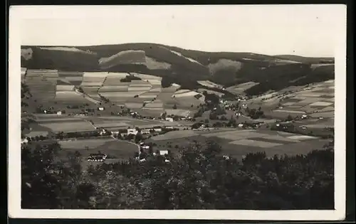 AK Deschnei im Adlergebirge, Ortsansicht aus der Vogelschau