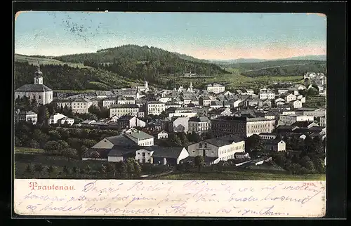 AK Trautenau, Ortsansicht aus der Vogelschau