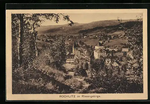 AK Rochlitz i. Riesengebirge, Ortsansicht aus der Vogelschau
