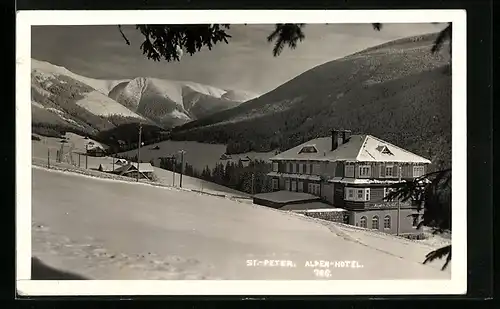 AK St.-Peter, Alpen-Hotel im Schnee