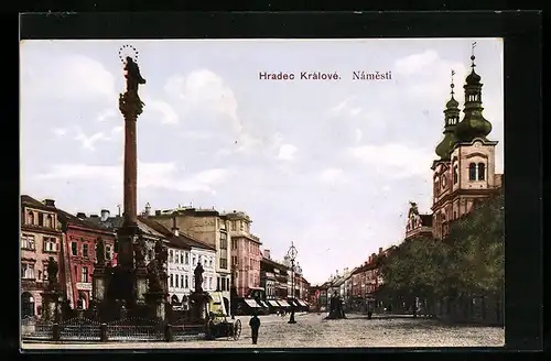 AK Königgrätz / Hradec Kralove, Námesti, Marktplatz mit Mariensäule