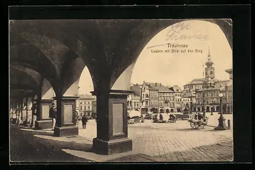 AK Trautenau / Trutnov, Lauben mit Blick auf den Ring