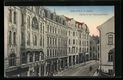 AK Gablonz a. d. Neisse, Partie in der Gebirgsstrasse