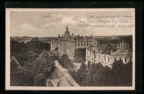 AK Turnov, Strassenpartie mit Bäumen