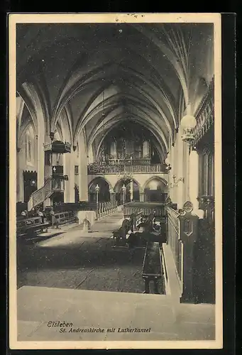 AK Eisleben, St. Andreaskirche mit Lutherkanzel, Innenansicht