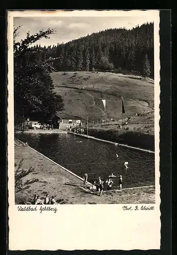 AK Gehlberg, Blick auf das Waldbad mit Badegästen