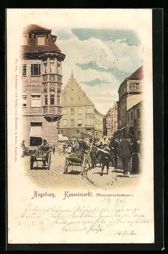 AK Augsburg, Kesselmarkt mit Markttreiben