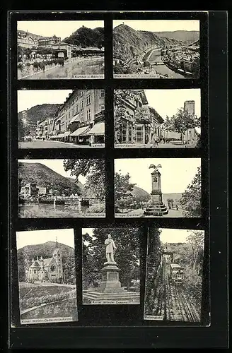 AK Bad Ems, Strassenpartie, Kaiserdenkmal, Kurhaus und Bäderley