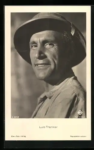 AK Schauspieler Luis Trenker, mit Hut portraitiert