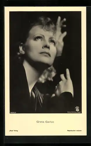 AK Schauspielerin Greta Garbo mit sehnsuchtsvollem Blick