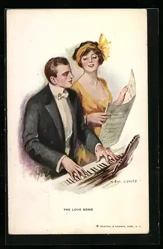 Künstler-AK F. Earl Christy: The Love Song, Sängerin mit Begleitung am Klavier