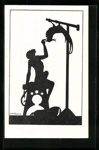 Künstler-AK Carus: Affe füttert Papagai, Schattenbild
