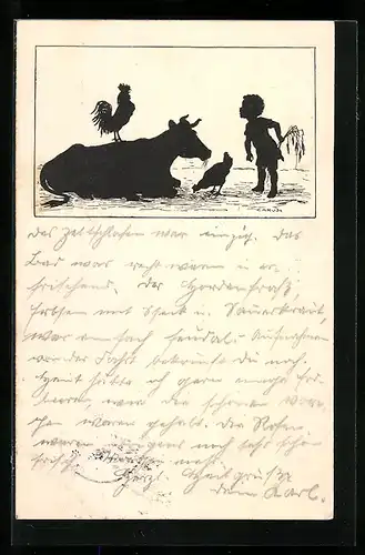Künstler-AK Carus: Dreikäsehoch fordert das Vieh heraus