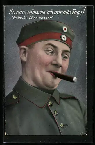 AK Rauchen, Soldat in Uniform mit Zigarre und Uniform