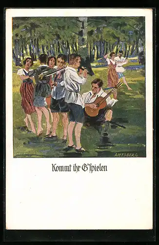 Künstler-AK Otto Amtsberg: Kommt ihr G`spielen, Karte des Verbandes für deutsche Jugendherbergen