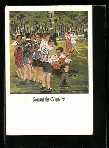 Künstler-AK Otto Amtsberg: Kommt ihr G`spielen, Karte des Verbandes für deutsche Jugendherbergen