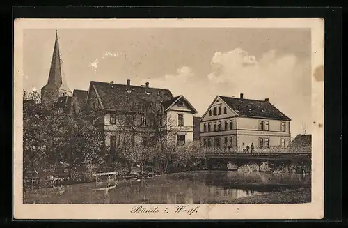 AK Bünde i. W., Ortspartie am Haus von Gustav Hoffilter