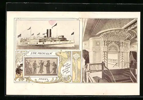 AK Steamer Priscilla, Gemälde, Innenansicht