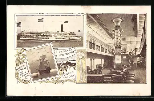 AK Steamer Plymouth, Bild von einem Segelschiff, Grand Saloon, Innenansicht