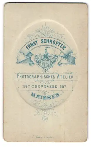 Fotografie Ernst Schroeter, Meissen, Wappen der Stadt Meissen mit Anschrift des Ateliers