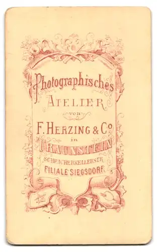 Fotografie F. Herzing & Co., Traunstein, junge Frau im Trachtenkleid mit geflochtenem Zopf