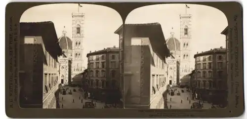 Stereo-Fotografie H. C. White & Co., Chicago, Ansicht Florence, Giotto`s Tower and Cathedrale
