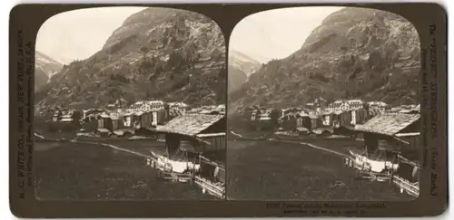 Stereo-Fotografie H. C .White Co., Chicago, Ansicht Zermatt, Blick in das Dorf und zum Matterhorn